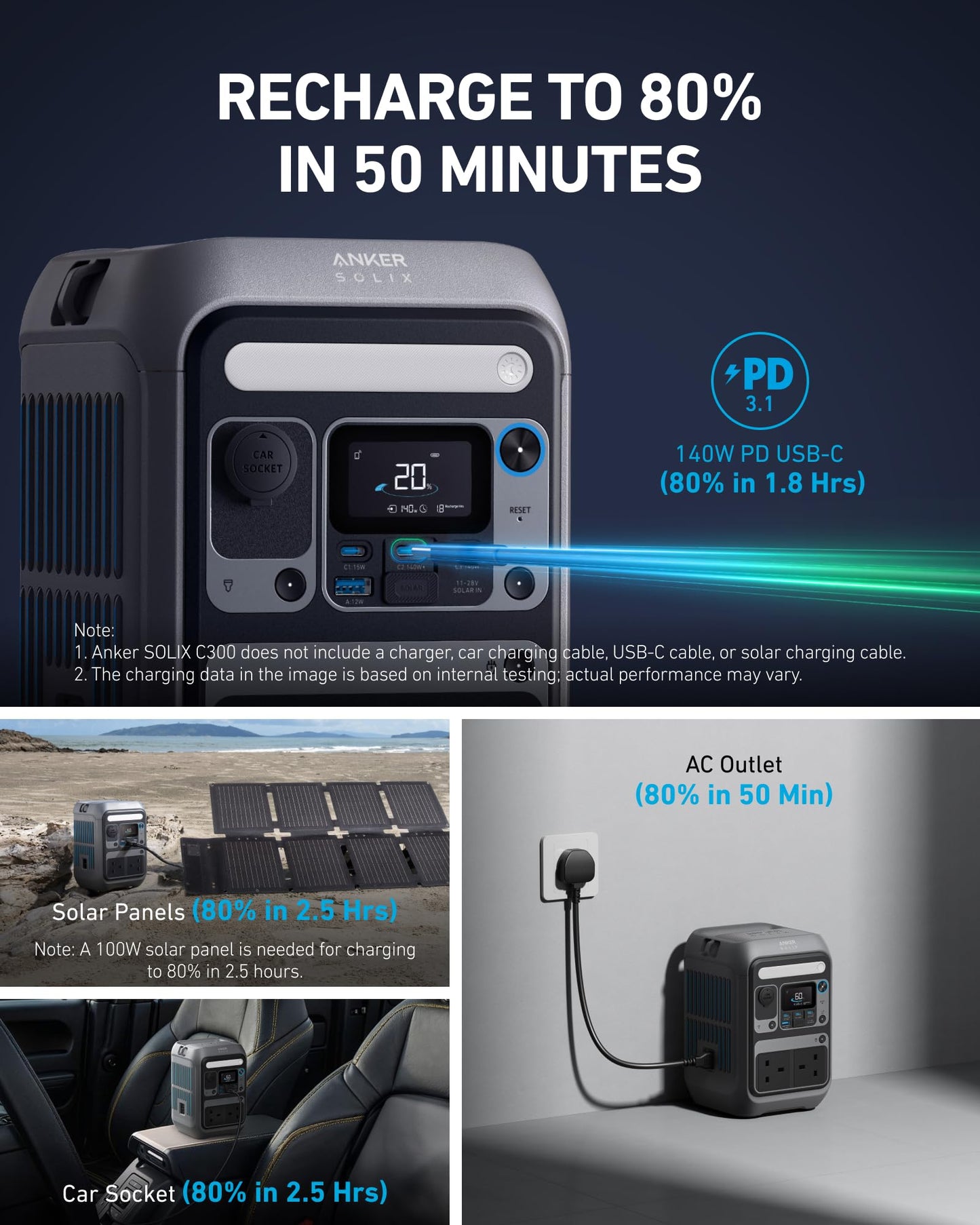 Anker SOLIX C300 Portable Power Station - 288Wh | 300W